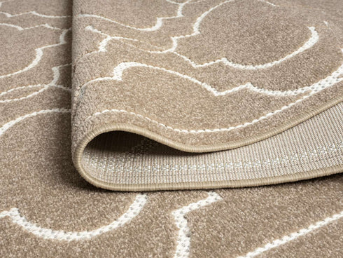 Outdoor Teppich Wetterfest Waschbar im modernen Florentiner Design | Für Drinnen und Draußen | Terrasse Balkon Garten Wohnzimmer Badezimmer Küche | Beige Florentiner